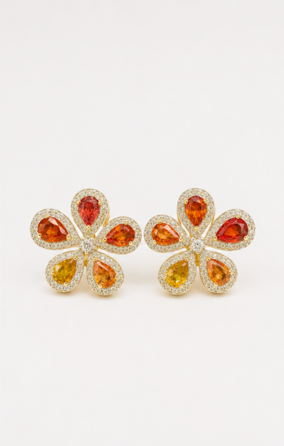 Sunset Blossom Sapphire Flower Earrings