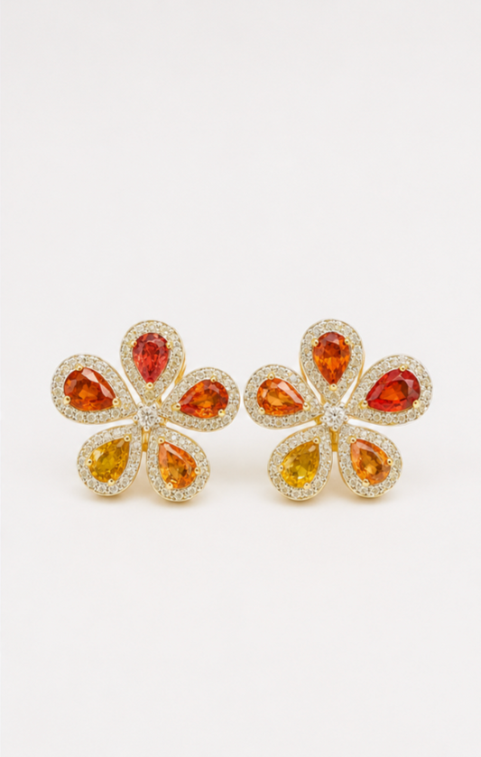 Sunset Blossom Sapphire Flower Earrings
